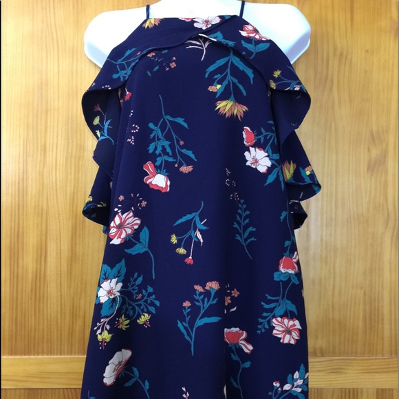 Deep Navy Floral off shoulder dress - Picture 3 of 8